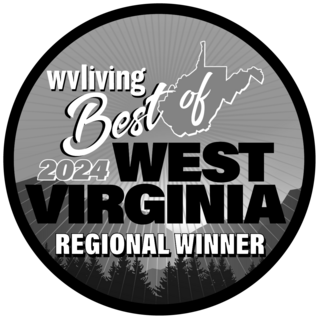 Circular badge featuring "Best of 2024" and "West Virginia," indicating a regional winner achievement, with a mountain silhouette in the background.