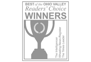 A trophy emblem featuring "Best of the Ohio Valley Readers' Choice Winners" with logo mentions of local publications.