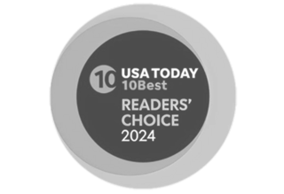 A circular award features "USA TODAY 10Best" and "READERS' CHOICE 2024" prominently in a sleek, modern design.