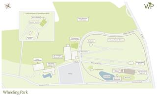 Map of Wheeling Park, highlighting key facilities like tennis courts, playground, golf course, parking, and walking paths.