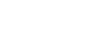 Saritа's Coffee & Goods features elegant, cursive lettering on a white background, conveying a warm and inviting coffee shop atmosphere.