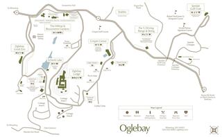 A detailed map of Oglebay, highlighting attractions like the Good Zoo, gardens, and recreational areas, with pathways and facilities marked.