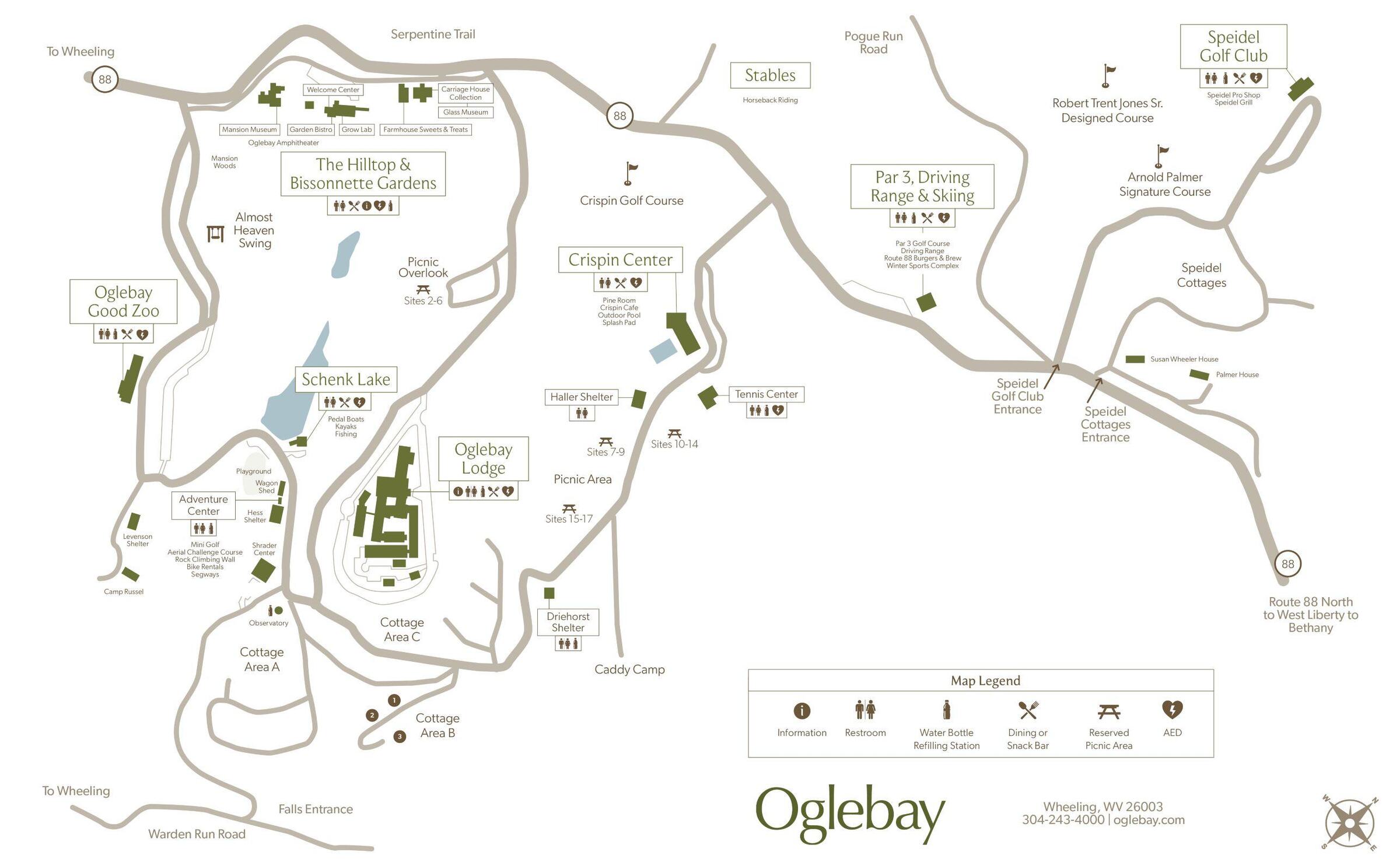 Maps of Oglebay Park Resort - Wheeling, WV Tourist Destinations